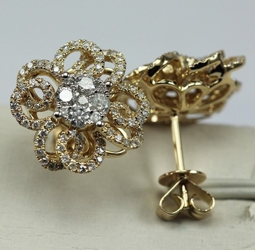 18K Yellow Gold Earrings Bezel Setting Diamonds Earrings KGE000792