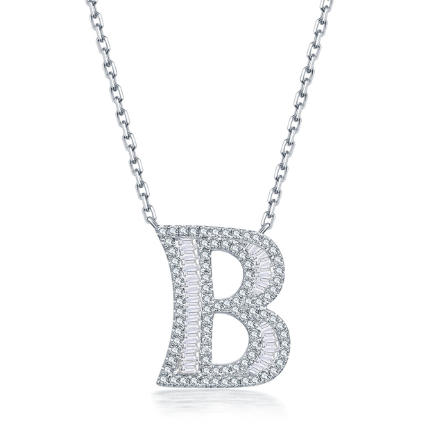 Letter Necklace Alphabet B Name Initial Pendant in 18K Gold with Diamonds