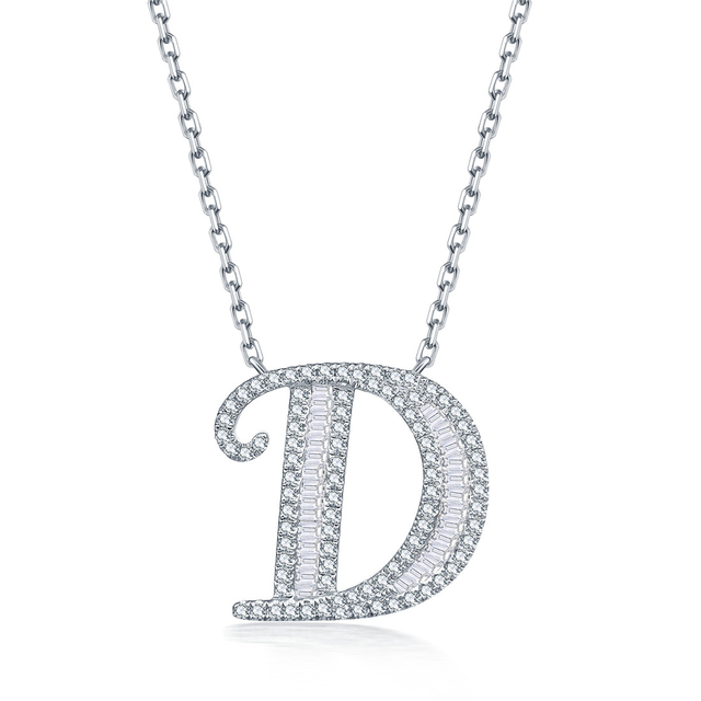 Letter Necklace Alphabet D Name Initial Pendant in 18K Gold with Diamonds
