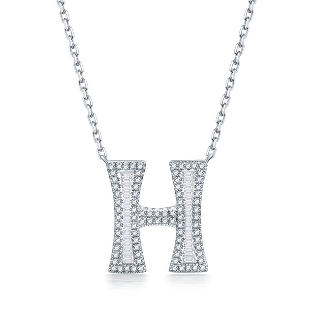 Letter Necklace Alphabet H Name Initial Pendant in 18K Gold with Diamonds