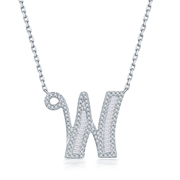 Letter Necklace Alphabet W Name Initial Pendant in 18K Gold with Diamonds