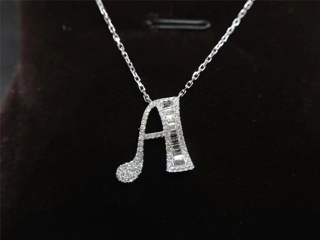 Letter Necklace Alphabet A Name Initial Pendant in 18K Gold with Diamonds