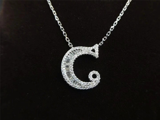 Letter Necklace Alphabet C Name Initial Pendant in 18K Gold with Diamonds