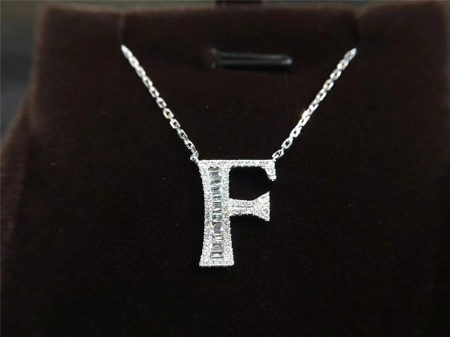 Letter Necklace Alphabet F Name Initial Pendant in 18K Gold with Diamonds