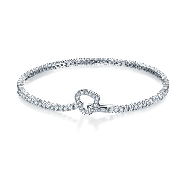 Teniss Diamond Love Heart Bracelet in 18K White Gold